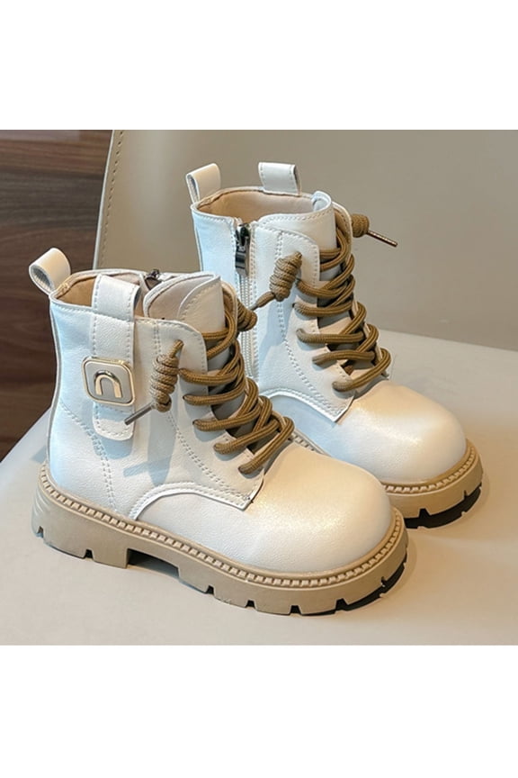 Girls Winter Boots Riding Ankle PU Leather Side Zipper Soft Soft-Soled British Booties 3-9 Years