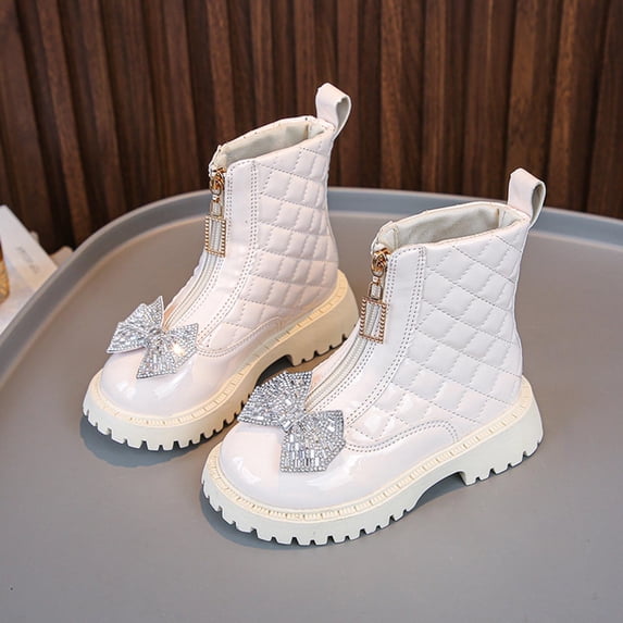 Bnwani Girls Winter Boots Short PU Leather Bow British Boots 2-11 Years