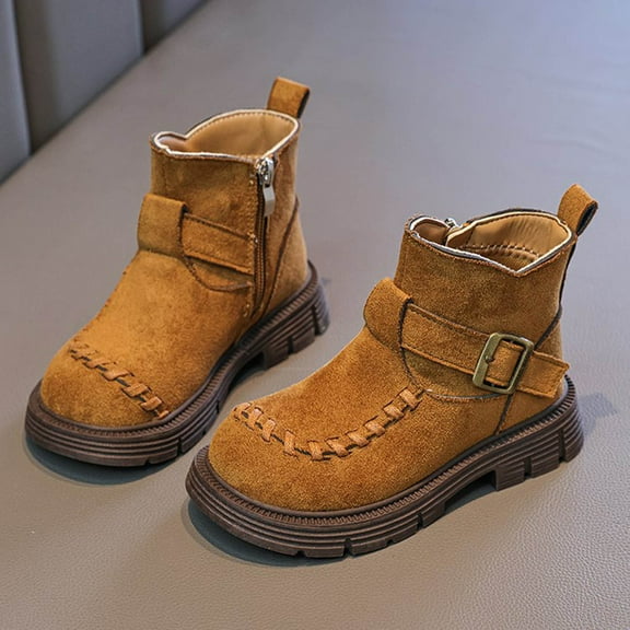 Bnwani Girls Winter Boots Short PU Leather British Boots 3-9 Years