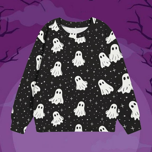 Bnwani Halloween Pullover Sweatshirts for Girls Crew Neck Long Sleeve Casual Print Black Size 2-3t