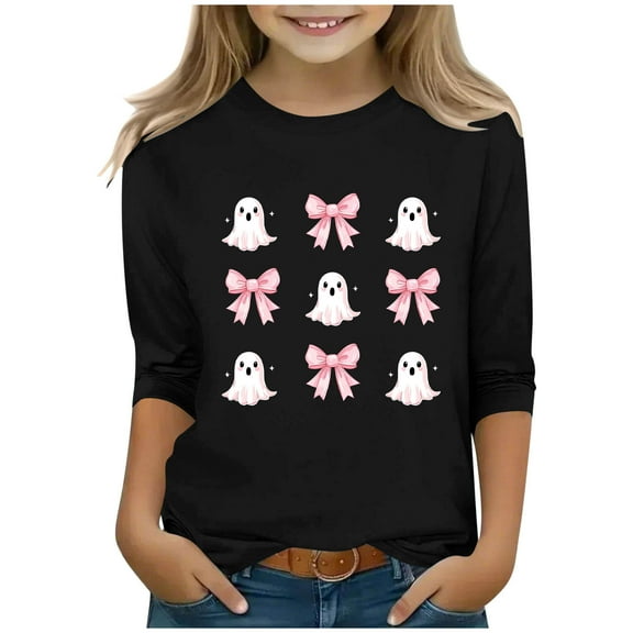 Bnwani Halloween Long Sleeve Toddler Shirts Boys Black Crew Neck Casual Printed Tops 3-4t