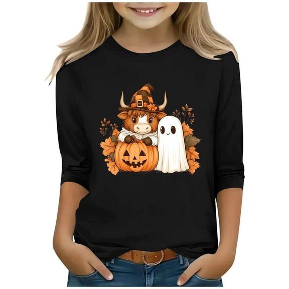 Bnwani Halloween Long Sleeve Toddler T Shirt Black Crew Neck Casual Printed Tops 3-4t