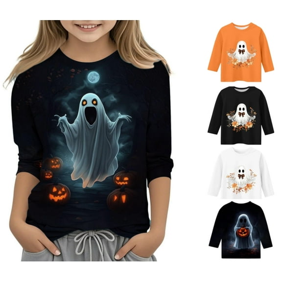 Bnwani Halloween Long Sleeve Toddler T Shirt Crew Neck Casual Printed Tops 3-4t
