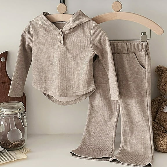 Bnwani Hoodie Set for Girls Cotton Hoodies Long Sleeve Button Solid Sweatshirts and Straight Pants
