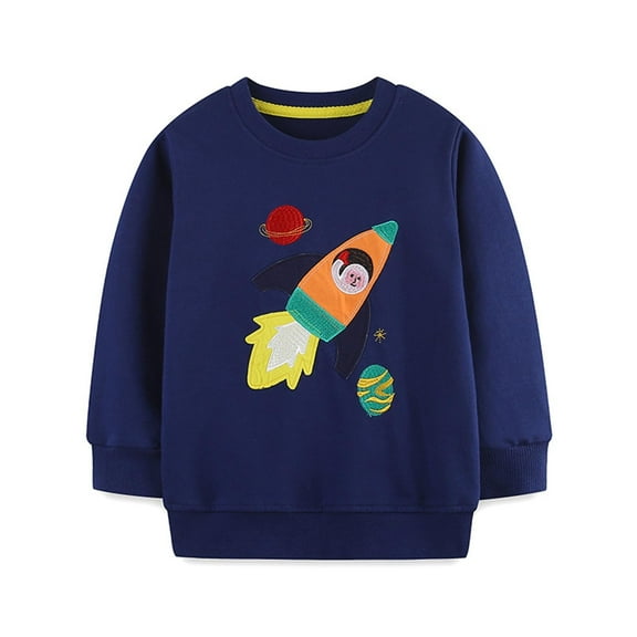 Bnwani Hoodie Sweatshirt Boys Fashion Crew Neck Long Sleeve Cotton Print Blue Size 6 Years