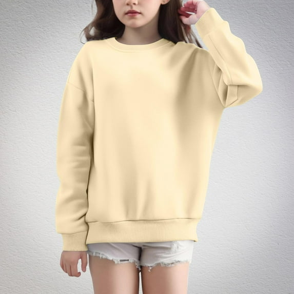 Bnwani Hoodie Sweatshirt for Children Winter Crew Neck Long Sleeve Cotton Casual Sportswear Solid Yellow Size 14 Years