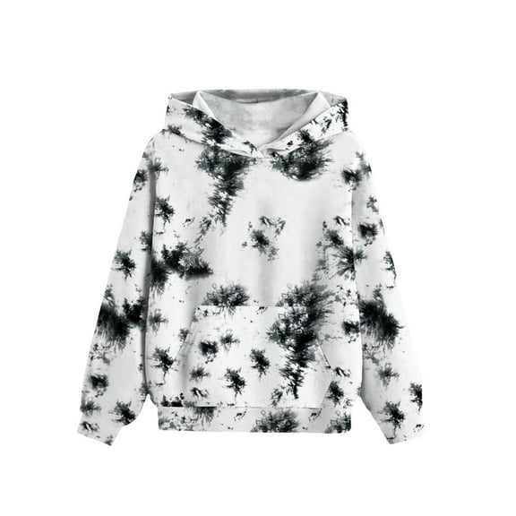 Bnwani Hoodies Girls Crew Neck Long Sleeve Pockets Short Sweatshirt Tie-Dye Graphic Printed Tops Pullover