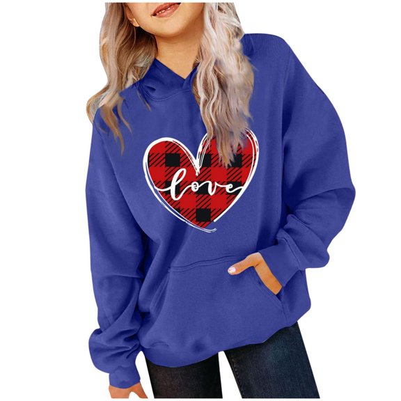 Bnwani Hoodies Girls Crew Neck Long Sleeve Pockets Sports Sweatshirt Hearts Graphic Printed Tops Pullover Size 7-8