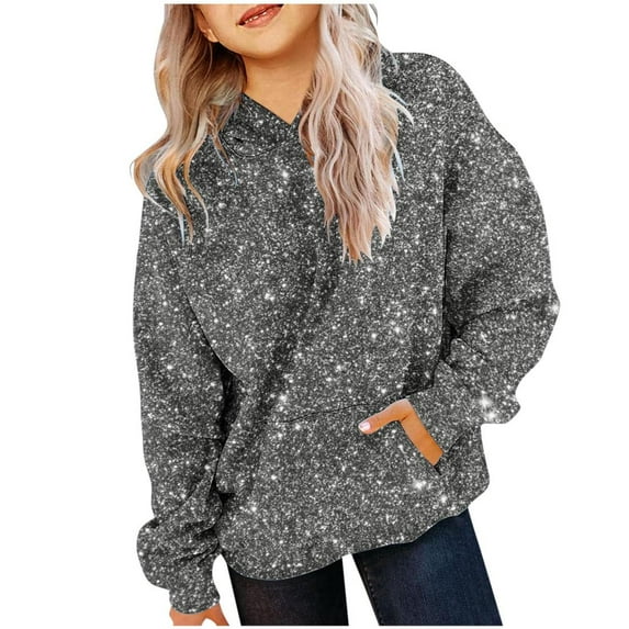 Bnwani Hoodies Girls Crew Neck Long Sleeve Pockets Sweatshirt Graphic Printed Tops Pullover