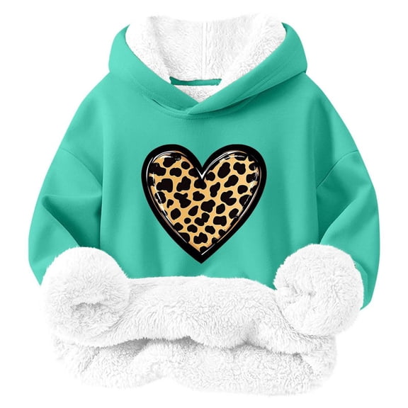 Bnwani Hoodies Girls Long Sleeve Lamb Wool Thick Sweatshirt Hearts Pullover