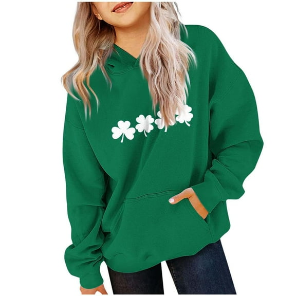 Bnwani Hoodies Girls Long Sleeve Pockets Short Sweatshirt St. Patrick'S Day Printed Tops Pullover