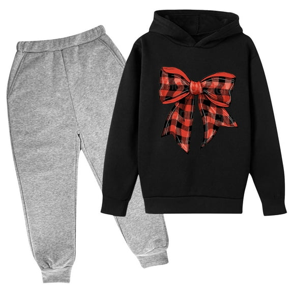 Bnwani Hoodies Set for Kids Girls Boys Christmas Long Sleeve Bow Print Sweatshirts and Elastic Waist Pants