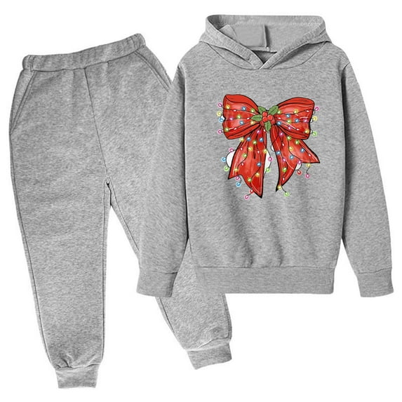 Bnwani Hoodies Set for Kids Girls Boys Christmas Long Sleeve Bow Print Sweatshirts and Elastic Waist Pants
