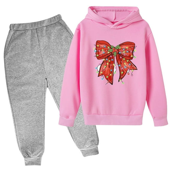 Bnwani Hoodies Set for Kids Girls Boys Christmas Long Sleeve Bow Print Sweatshirts and Elastic Waist Pants