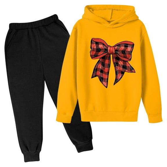Bnwani Hoodies Set for Kids Girls Boys Christmas Long Sleeve Bow Print Sweatshirts and Elastic Waist Pants