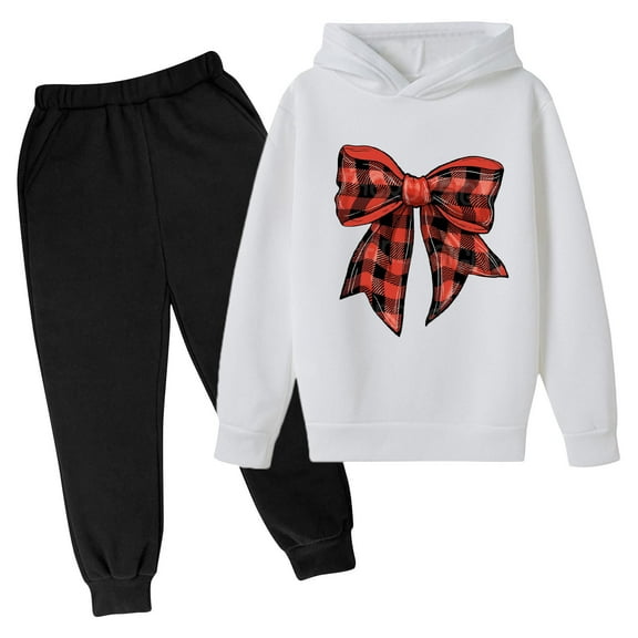 Bnwani Hoodies Set for Kids Girls Boys Christmas Long Sleeve Bow Print Sweatshirts and Elastic Waist Pants