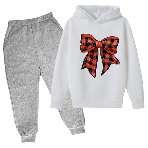 Bnwani Hoodies Set for Kids Girls Boys Christmas Long Sleeve Bow Print Sweatshirts and Elastic Waist Pants