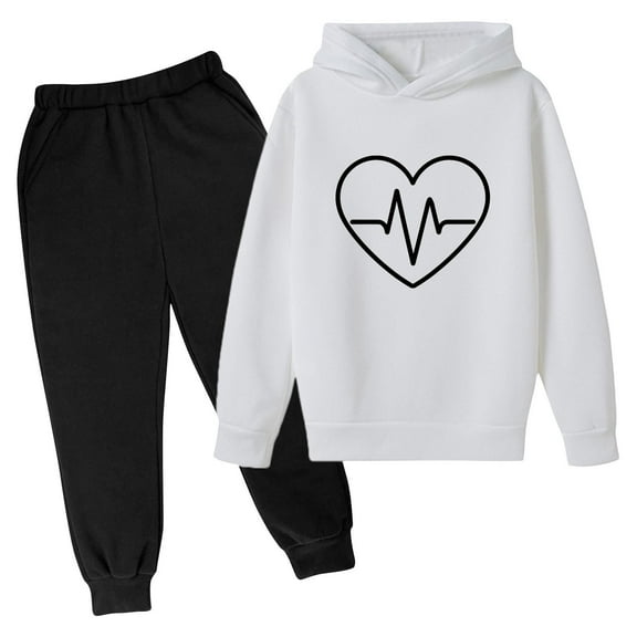 Bnwani Hoodies Set for Kids Girls Boys Long Sleeve Hearts Print Sweatshirts and Elastic Waist Pants