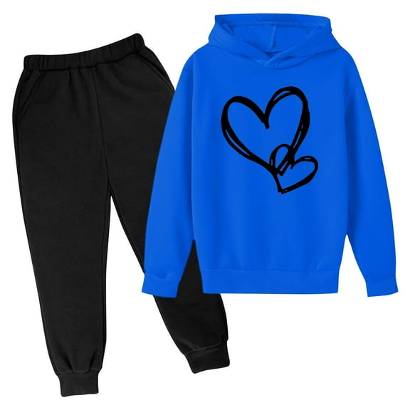 Bnwani Hoodies Set for Kids Girls Boys Long Sleeve Hearts Print Sweatshirts and Elastic Waist Pants