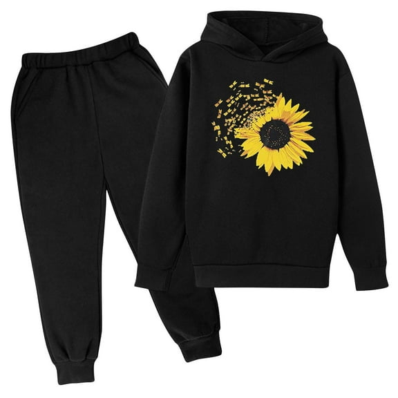 Bnwani Hoodies Set for Kids Girls Boys Long Sleeve Sunflower Print Sweatshirts and Elastic Waist Pants