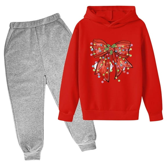 Bnwani Hoodies and Sweatpants for Kids Christmas Long Sleeve Bow Print Sweatshirts