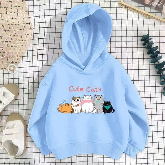 Bnwani Hoodies for Big Girls Cotton Long Sleeve Fall Loose Sweatshirt Printed Pullover Size 7-8