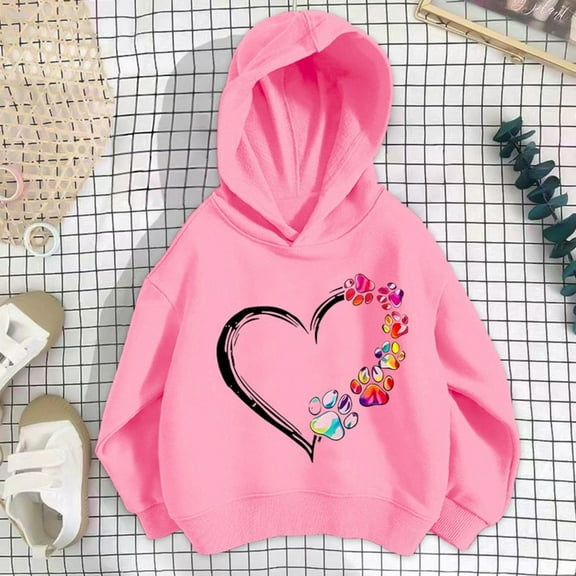 Bnwani Hoodies for Big Girls Cotton Long Sleeve Fall Loose Sweatshirt Valentine'S Day Hearts Printed Pullover Size 7-8