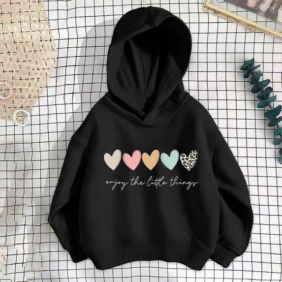Bnwani Hoodies for Big Girls Cotton Long Sleeve Loose Thin Sweatshirt Hearts Printed Tops Pullover