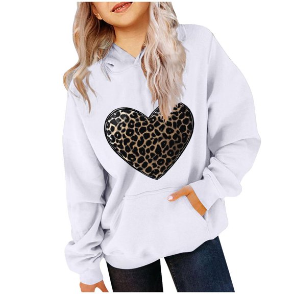 Bnwani Hoodies for Big Girls Crew Neck Long Sleeve Pockets Sports Sweatshirt Hearts Graphic Printed Tops Pullover Size 7-8