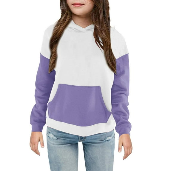 Bnwani Hoodies for Girls Crew Neck Long Sleeve Pockets Short Sweatshirt Color Block Graphic Printed Tops Pullover