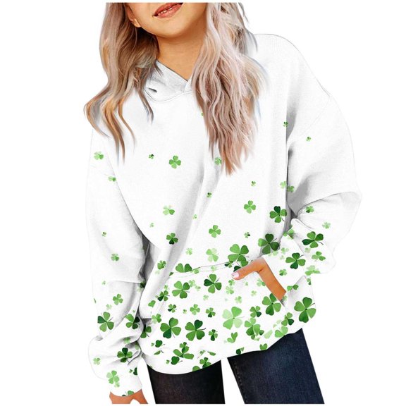 Bnwani Hoodies for Girls Long Sleeve Pockets Short Sweatshirt St. Patrick'S Day Printed Tops Pullover