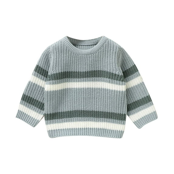 Bnwani Infant Sweaters Girls Knitted Crew Neck Long Sleeve Warm Striped Sweater Gray