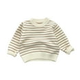 thumbnail image 1 of Bnwani Infant Sweaters Girls Winter Fashion Knitted Cotton Crew Neck Long Sleeve Warm Casual Striped Sweater Beige, 1 of 2