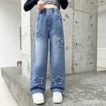 thumbnail image 1 of Bnwani Jeans for Girls Wide Leg Pants Elastic Waist Button Stars Casual Outdoor Denim Pants with Pockets Size 5-15, 1 of 9