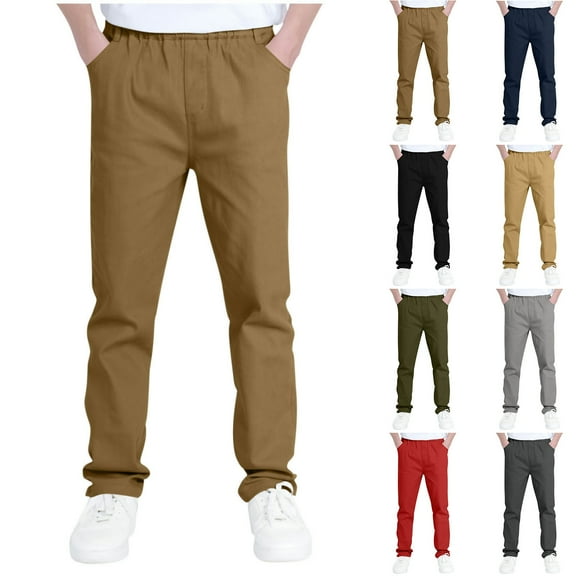Bnwani Khaki Pants for Girls Stretch Pull On Chino Pants School Uniform Twill Pants Solid with Pockets Pant Brown Size 13-14 Years