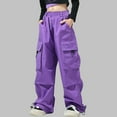 thumbnail image 1 of Bnwani Kids Cargo Pants Baggy Work Long Loose Cargo Solid Pockets Pants Purple 110, 1 of 8