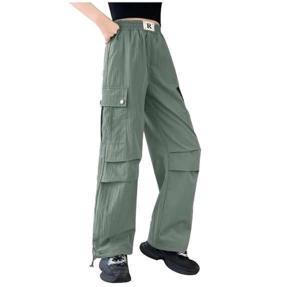 Bnwani Kids Cargo Pants Girls Work Long Loose Cargo Solid Pockets Pants Green 6 Years
