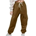 thumbnail image 1 of Bnwani Kids Cargo Pants Girls Work Long Loose Cargo Solid Pockets Pants Brown 7 Years, 1 of 8
