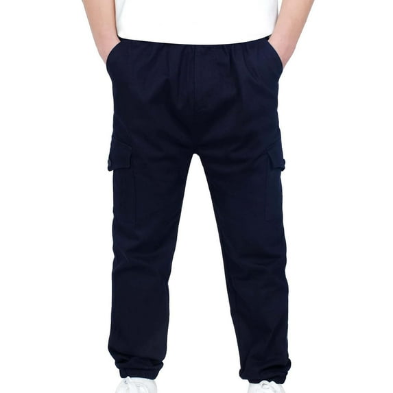 Bnwani Kids Cargo Pants Sports Casual Stretch Elastic Waist Joggers Solid with Pockets Pant Blue
