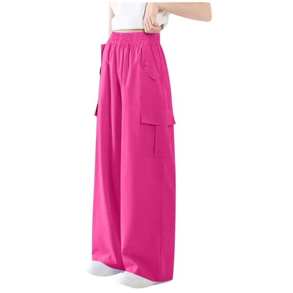 Bnwani Kids' Cargo Parachute Pant Work Long Loose Cargo Solid Pockets Pants Pink 15 Years