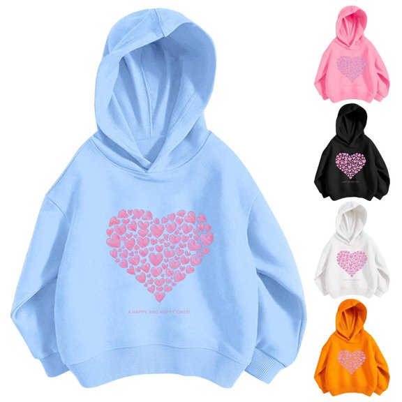 Bnwani Kids Hoodies Girls Cotton Long Sleeve Fall Loose Sweatshirt Valentine'S Day Hearts Printed Pullover Size 7-8