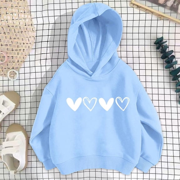 Bnwani Kids Hoodies Girls Cotton Long Sleeve Fall Loose Sweatshirt Valentine'S Day Hearts Printed Pullover Size 7-8