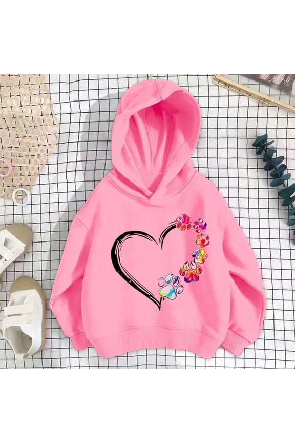 Kids Hoodies Girls Cotton Long Sleeve Fall Loose Sweatshirt Valentine'S Day Hearts Printed Pullover