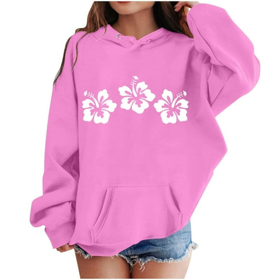 Bnwani Kids Hoodies Girls Crew Neck Long Sleeve Pockets Short Sweatshirt Floral Graphic Printed Tops Pullover
