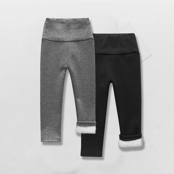 Bnwani Kids Leggings Girl High Waist Elasticity Fleece Warm Solid Pink 2 Pack