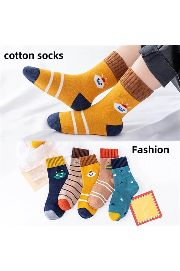 Boys Crew Socks Cotton Breathable Socks Yellow 12-24 Months 5 Pairs