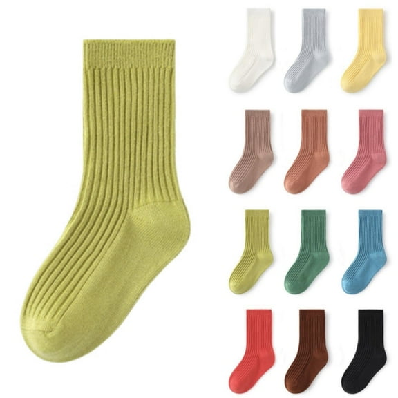 Bnwani Kids Socks Toddler Spring Cotton Crew Solid Color Socks Green