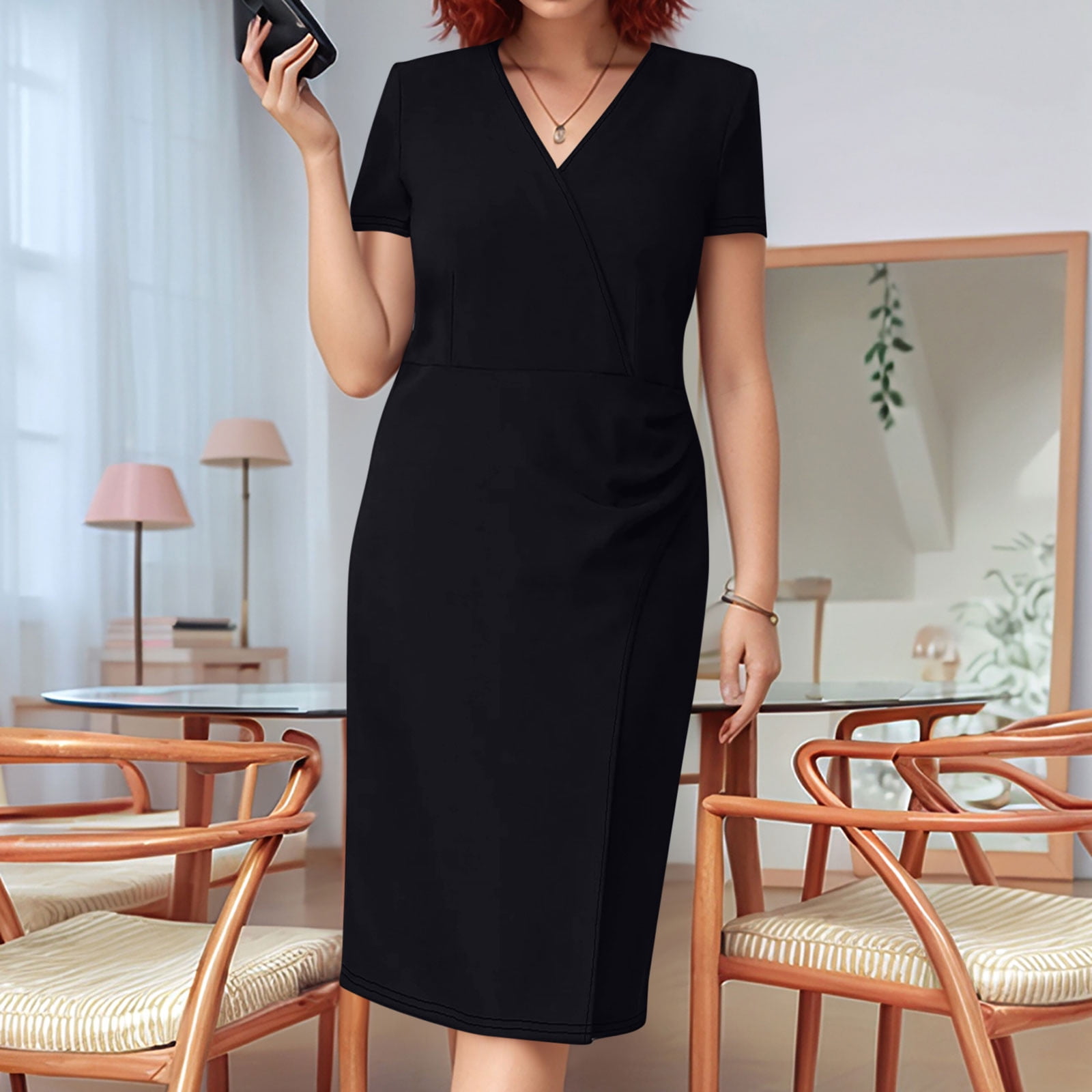 black and white dress for women Zapakasa Satin Long Formal with Pockets A Chic Office Christmas Party Size:UK 3 / EU 36 Smart Casual Dresses