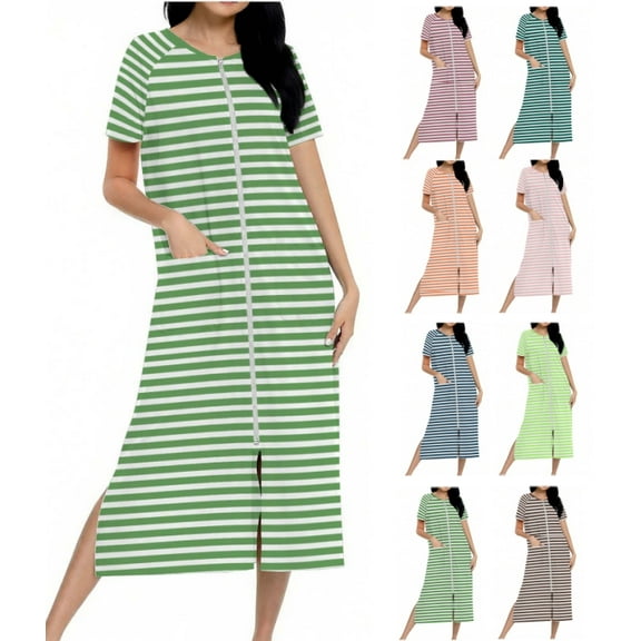 Bnwani Ladies Nightgowns Knit Homewear Comfortable Pockets Green Size S-XXL