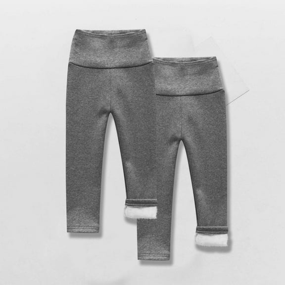 Bnwani Leggings for Toddlers High Waist Elasticity Fleece Warm Solid Blue 2 Pack